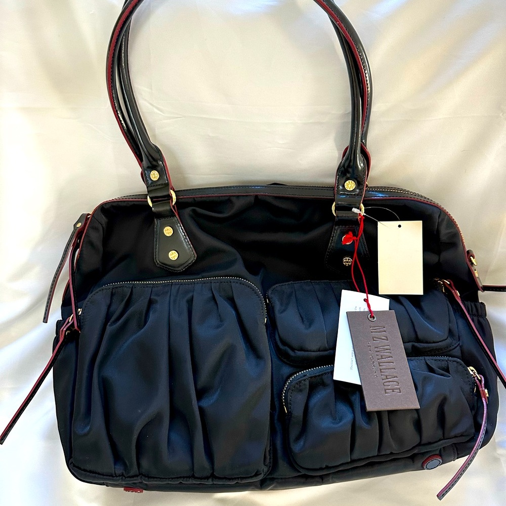 MZ Wallace Triple Zip Kate Bedford Shoulder Tote Bag, Black and Gold Hardware